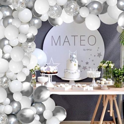 White and Silver Balloons Garland Arch Kit for Parties