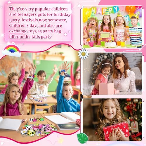 80PCS Cute Keychain Kids Party Favors Bulk Cartoon Key Rings Toys