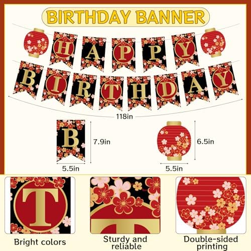 14Pcs Hibachi Party Decor Kit with Japanese Lanterns and Pom Poms