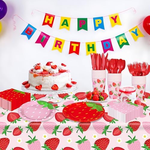 Augisteen Strawberry Party Tableware Set for 24 Guests