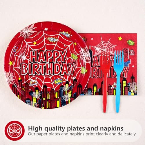 Grencian Spider 4th Birthday Plates Paper Set 96Pcs