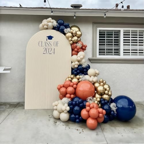 Froova Graduation Balloon Arch Kit 129pcs Burnt Orange Navy Blue White Sand Metallic Gold Fall Decor