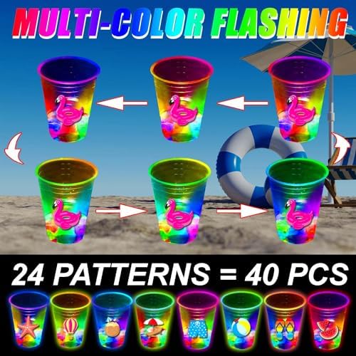 40 Pcs Glowing Beach Party Cups with LED Lights