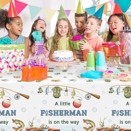 ANGOLIO 3Pcs Fishing Theme Tablecloth Baby Shower Decorations