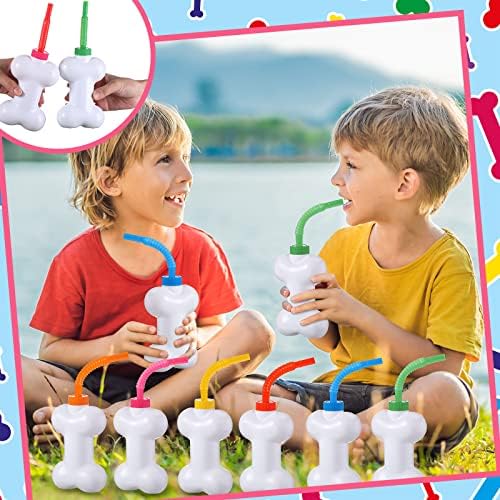 Eaasty 24 Pcs Dog Bone Cups with Lids and Straws