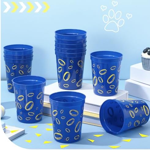 24 Pcs Blue Gold Ring Print Reusable Party Cups 16oz