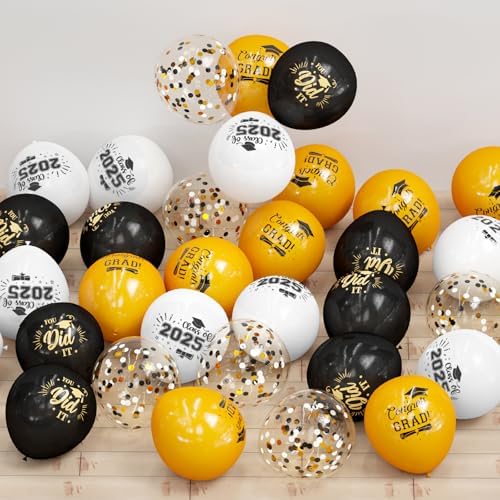 GuassLee Graduation Balloons 2025 Gold Black Set 60pcs