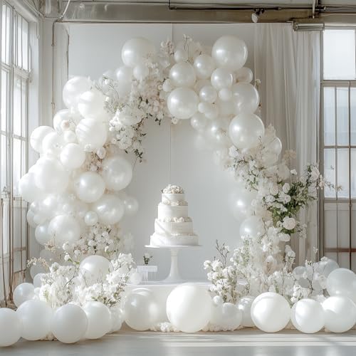 PartyWoo Pearl White Balloons 130 PCS Balloon Arch Kit