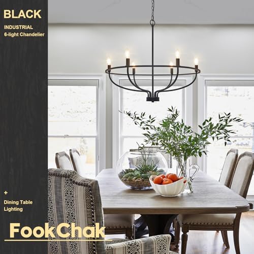 FookChak 6 Light Black Chandelier for Dining Room
