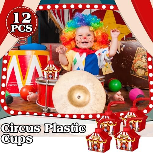 Tanlade 12 Pcs Circus Shape Cups with Straws and Lids