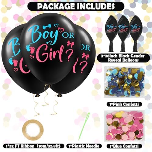 3Pcs Jumbo Gender Reveal Balloons 36 Inch Blue Pink Confetti Baby Shower Decor