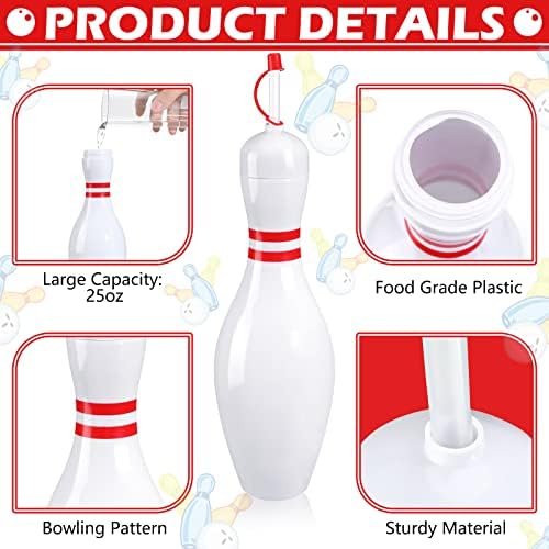 Funtery 4-Pack Bowling Shaped Water Bottles with Lids and Straws