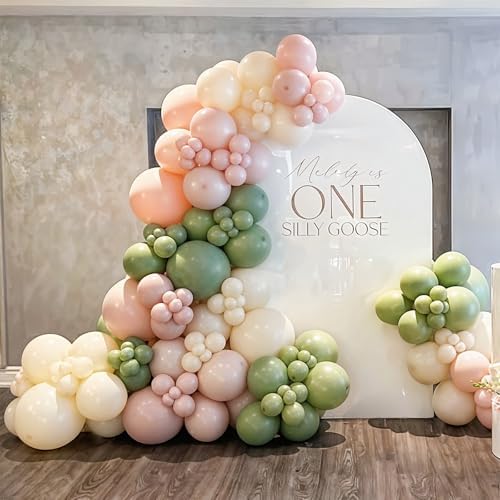 Sage Green and Pink Balloons Set 60 Pcs 12 Inch