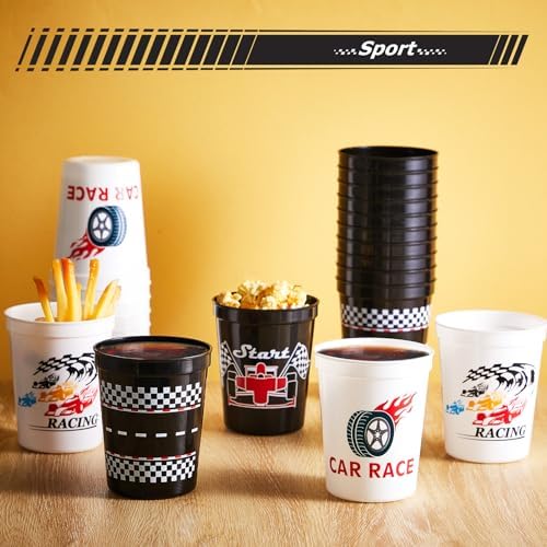 Domensi 24 Pcs Racing Car Party Cups 16oz Checkered Flag Favors