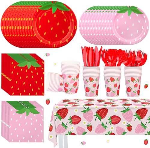 Augisteen Strawberry Party Tableware Set for 24 Guests