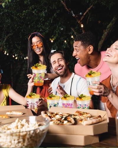 60 Pack Tropical Luau Party Cups with Flamingo and Pineapple Print