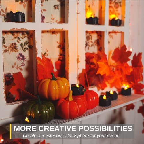 Homemory 24-Pack Flameless Black Candles Battery Operated Tea Lights for Halloween Decor