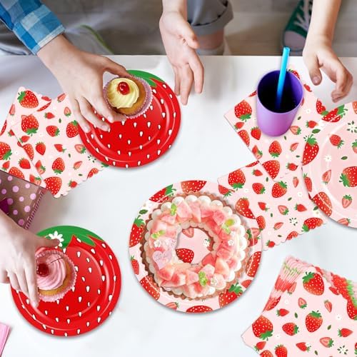 OuMuaMua Strawberry Themed Party Tableware Set 150 Pcs