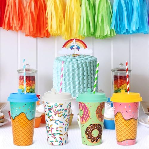 Ice Cream Donut Party Cups 24 Pack with Lids