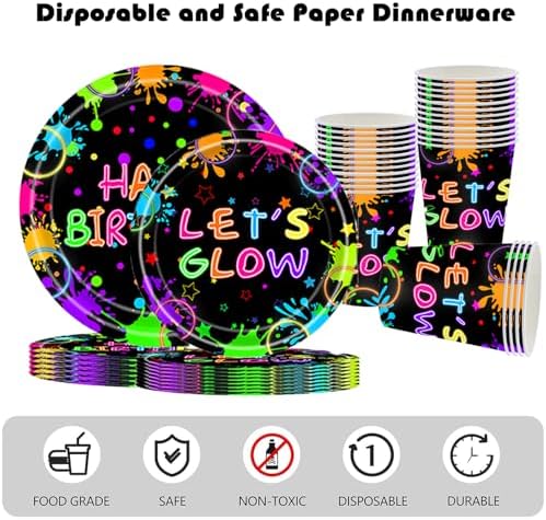 194 Pcs Neon Party Supplies for 24 Guests