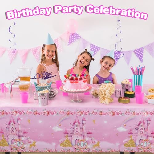 3PCS Pink Princess Tablecloths for Birthday Party Decor