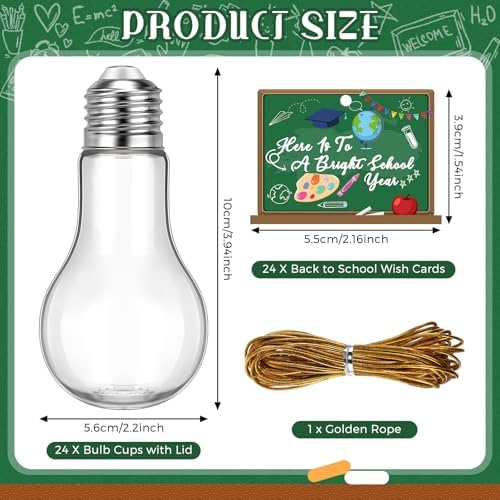 24 Piece Back to School Light Bulb Jar Set with Cards and String
