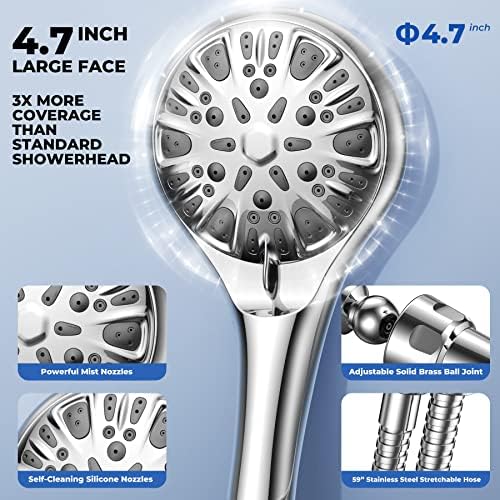 WYBQ Handheld Shower Head with 9 Spray Modes and 59 Hose Bracket