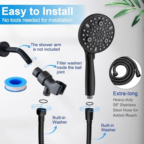 High Pressure Handheld Shower Head with 10 Settings Matte Black