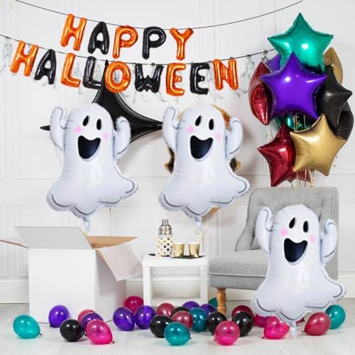 Halloween Balloons Set - 3 Spooky Balloons with Banner and Ribbons