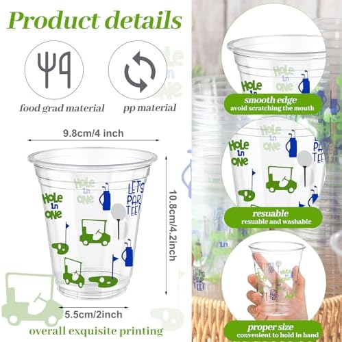 100 Pcs Clear Golf Cups 12oz Blue Disposable Party Supplies