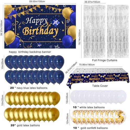 Blue and Gold Birthday Decorations for Men Women