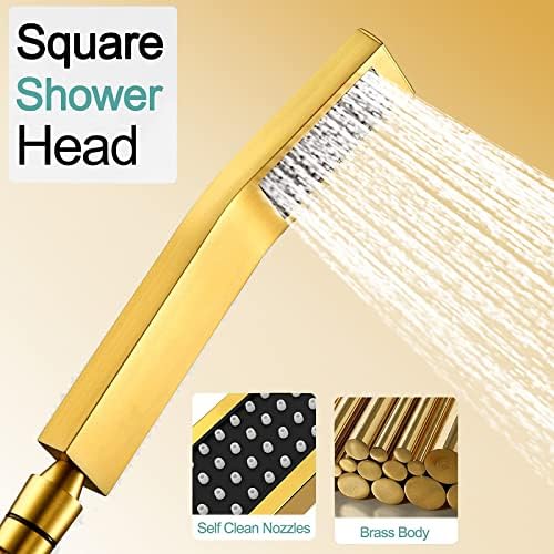 Bellearly Gold High Pressure Square Shower Head with Handheld and 3 Way Diverter