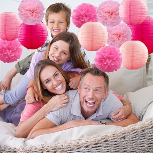 15 Pcs Pink Paper Lanterns Set for Parties