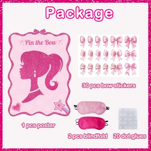 Pink Bow Pin the Tail Game Party Favor Set