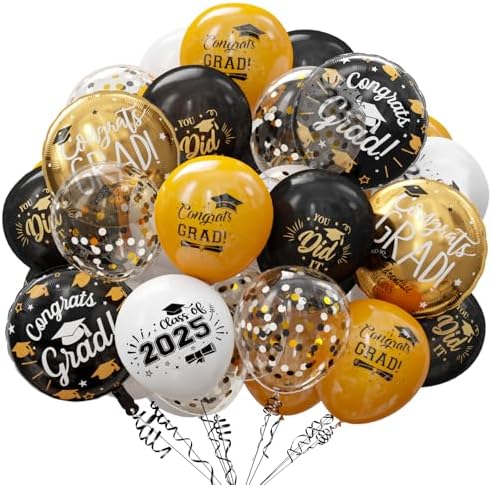 GuassLee Graduation Balloons 2025 Gold Black Set 60pcs