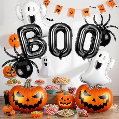 RAYFAAN Halloween Balloons 9PCS Set - Boo Ghost Spider Foil Balloons