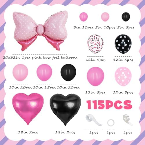 115PCS Pink Mouse Balloon Garland Arch Kit