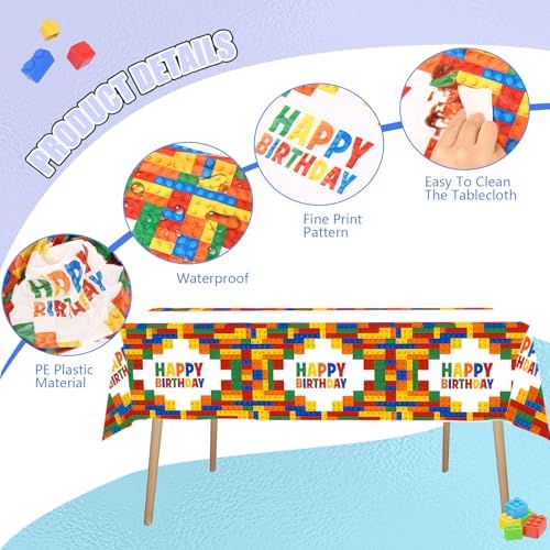 3 Pcs Block Themed Tablecloths for Parties and Weddings