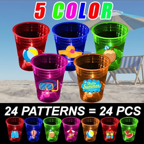 Glow Summer Beach Party Cups 24 Pcs with LED Lights