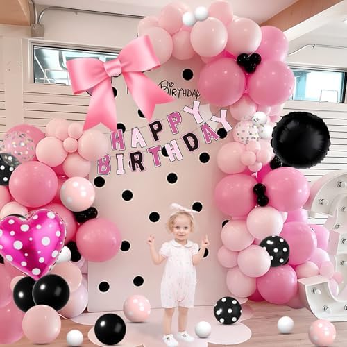 Pink Mouse Balloons Arch with Heart and Bow Tie Foil Balloons
