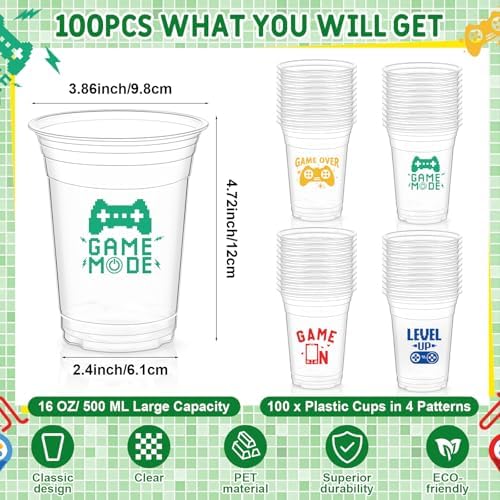 Geyoga 100 Pcs 16 Oz Clear Party Cups for Gaming Events