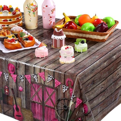 Tiamon 3 Piece Western Cowgirl Tablecloth Pink Plastic