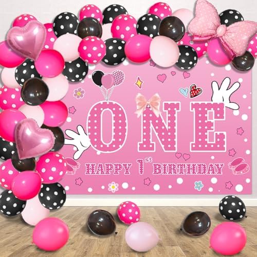 5x3FT Pink Mouse Birthday Balloon Backdrop Decor