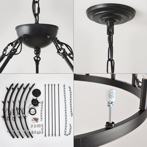 53 Inch Black Wagon Wheel Chandelier with 20 Lights