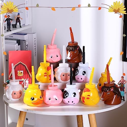 Roshtia Farm Animal Cups 12 Set with Straws and Lids