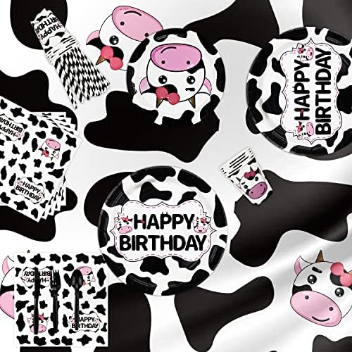 220 Pack Cow Print Party Supplies Farm Birthday Decorations