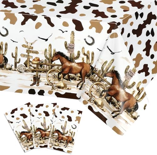 PHOGARY 3 Piece Cowboy Tablecloth Western Party Decorations