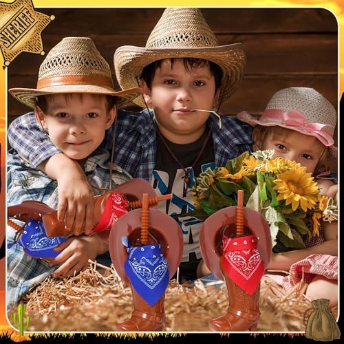 Xtinmee 72 Pcs Cowboy Boot Cups with Mini Hats and Paisley Bandanas Set for 12 or 24 Guests