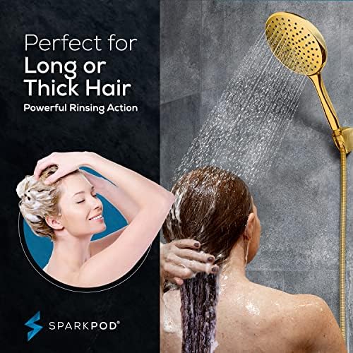 SparkPod High Pressure Handheld Shower Head with Hose and Bracket - 6 Inch Rainfall 6ft Hose Easy Install
