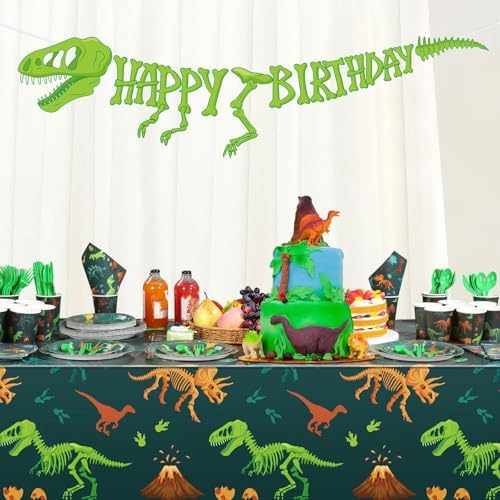 Dinosaur Birthday Party Decorations with Plates Cups Napkins and Table Cloths